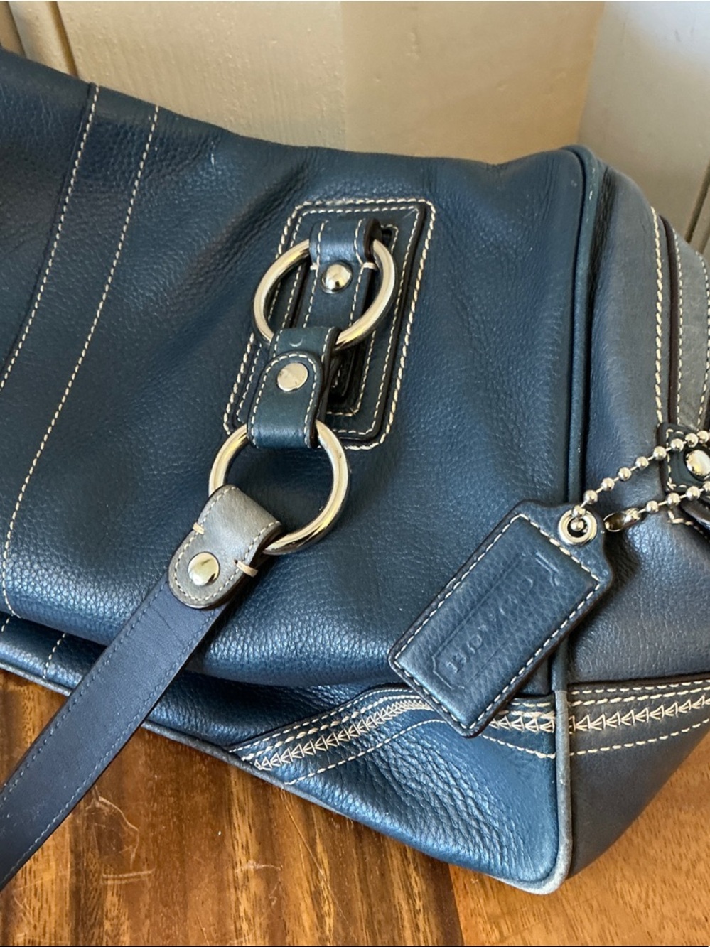 Coach Blue Leather Shoulder Bag with Silver Hardware - Picture 4 of 8